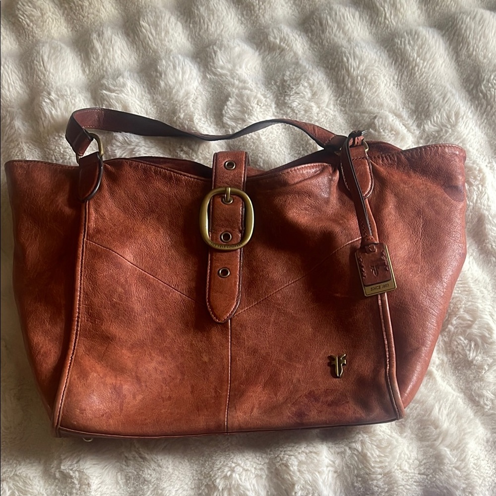 Frye Brown Leather Tote with Vintage Aesthetic